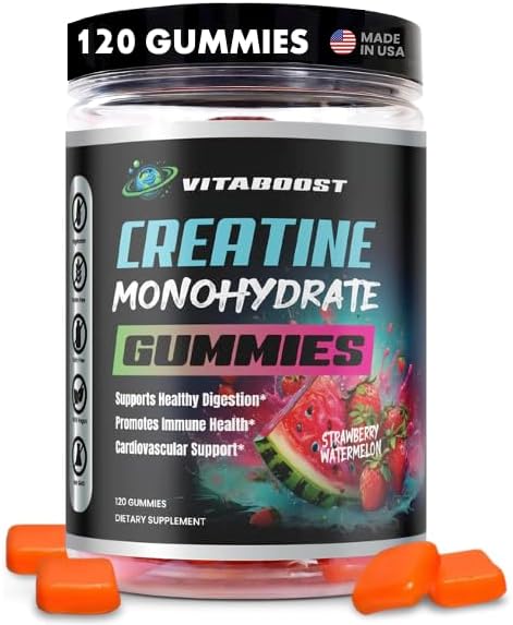 Creatine Gummies 5g- Natural Creatine Monohydrate for Men & Women- Delicious Strawberry Watermelon Flavor- Boost Strength, Energy & Muscle Growth- Vegan Pre Workout Gummies- Made in USA