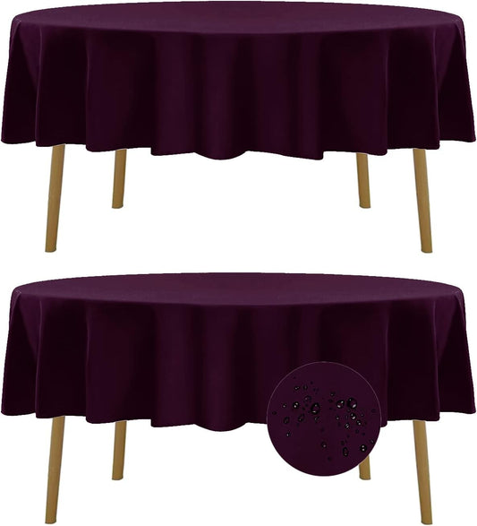 Fokitut 2 Pack Waterproof Round Tablecloth, 70 Inch, Stain Resistant and Wrinkle Polyester Table Cloth, Fabric Table Cover for Kitchen Dining, Wedding, Party, Holiday Dinner-Eggplant