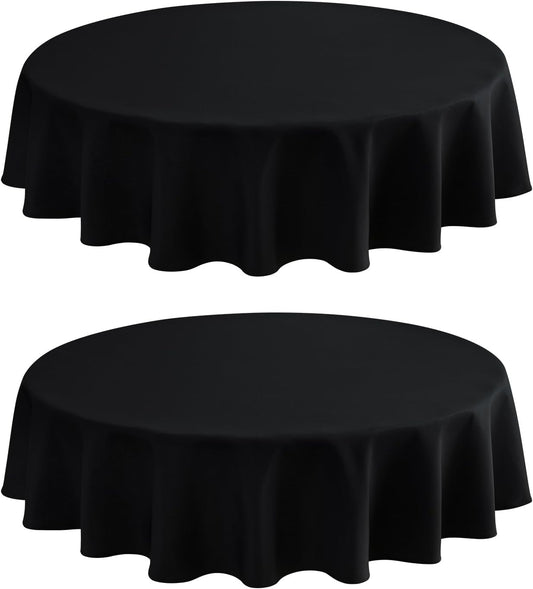 2 Pack Round Table Cloth 48 Inch Black Tablecloth Washable Polyester Solid Dining Table Cover for Birthday Party Dinner Holiday Outdoor Indoor