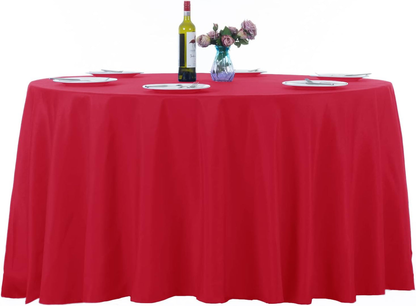 Ascoza 2pack 132 Inch Red Round Tablecloth in Washable Polyester Fabric for Wedding/Banquet/Restaurant/Parties…