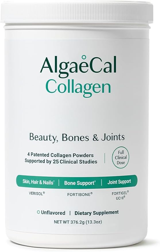 ALGAECAL Collagen: 4 Clinically-Supported Peptides VERISOL®, FORTIGEL®, UC-II®, FORTIBONE®, Anti-Aging Hydrolyzed Collagen Powder, 30 Servings, Made in USA
