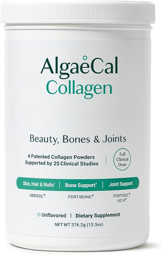 ALGAECAL Collagen: 4 Clinically-Supported Peptides VERISOL®, FORTIGEL®, UC-II®, FORTIBONE®, Anti-Aging Hydrolyzed Collagen Powder, 30 Servings, Made in USA