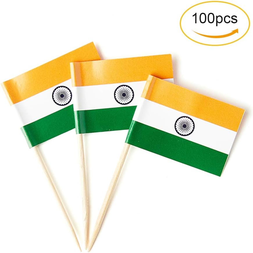 mflagperft India Flag Indian Flag, Small Mini India Toothpick Flags for Food, Cupcakes, Cocktails, Appetizers, Bar Party Decorations