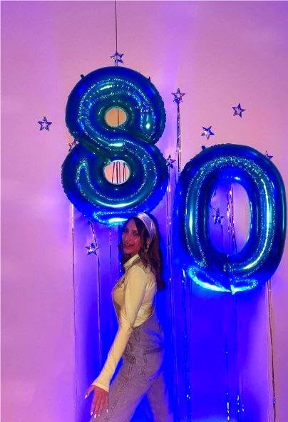 Blue Jumbo Number 80 Balloon 40 Inch, Men Women 80 Birthday Supplies, Foil Helium 80 Birthday Giant Balloon, Mylar Blue Number Balloons Anniversary Decorations