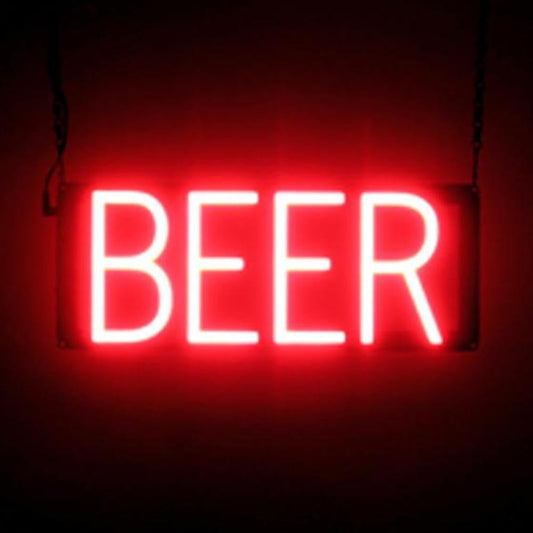 SpellBrite BEER Sign | Beer-Related Sign with Neon Look, Red LED Light Source | 15.7" x 6.3"
