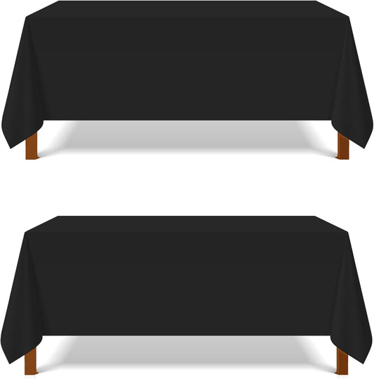 Pomp Black 90" x 156" Poplin Polyester Tablecloth (2 Pack) | Wrinkle + Stain Resistant Easy Care Premium Fabric | Fits 8FT Rectangle Table