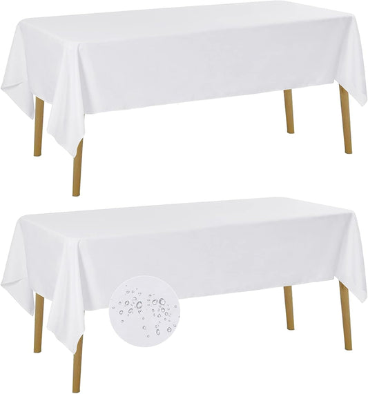 Fokitut 2 Pack Waterproof Rectangle Tablecloth, 60x120 Inch,Stain Resistant and Wrinkle Polyester Table Cloth, Fabric Table Cover for Kitchen Dining, Wedding, Party, Holiday Dinner-White