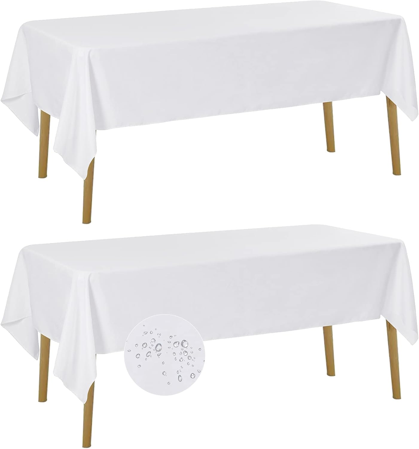 Fokitut 2 Pack Waterproof Rectangle Tablecloth, 60x84 Inch, Stain Resistant and Wrinkle Polyester Table Cloth, Fabric Table Cover for Kitchen Dining, Wedding, Party, Holiday Dinner-White