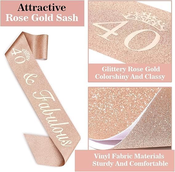 40th Birthday Decorations for Women, Including Crown/Tiara, Sash, Cake Topper and Candles, 40th Birthday Gifts Women