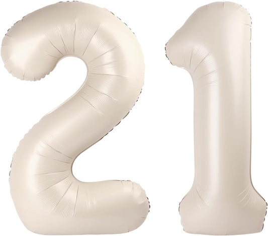 Cream White Number 21 12 Balloon 40 inch, Numbers 21 12 Birthday Balloons for Boy Girl, Cream White Foil 21 Balloon for 21 12 Birthday Party, Anniversary Celebration Decorations