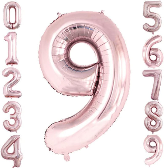 GOER Rose Gold Foil Balloons Number 9,Huge Number Balloons for 9th Birthday Party Supplies Anniversary Decorations(3 pcs,42 inch,32 inc,16inch)