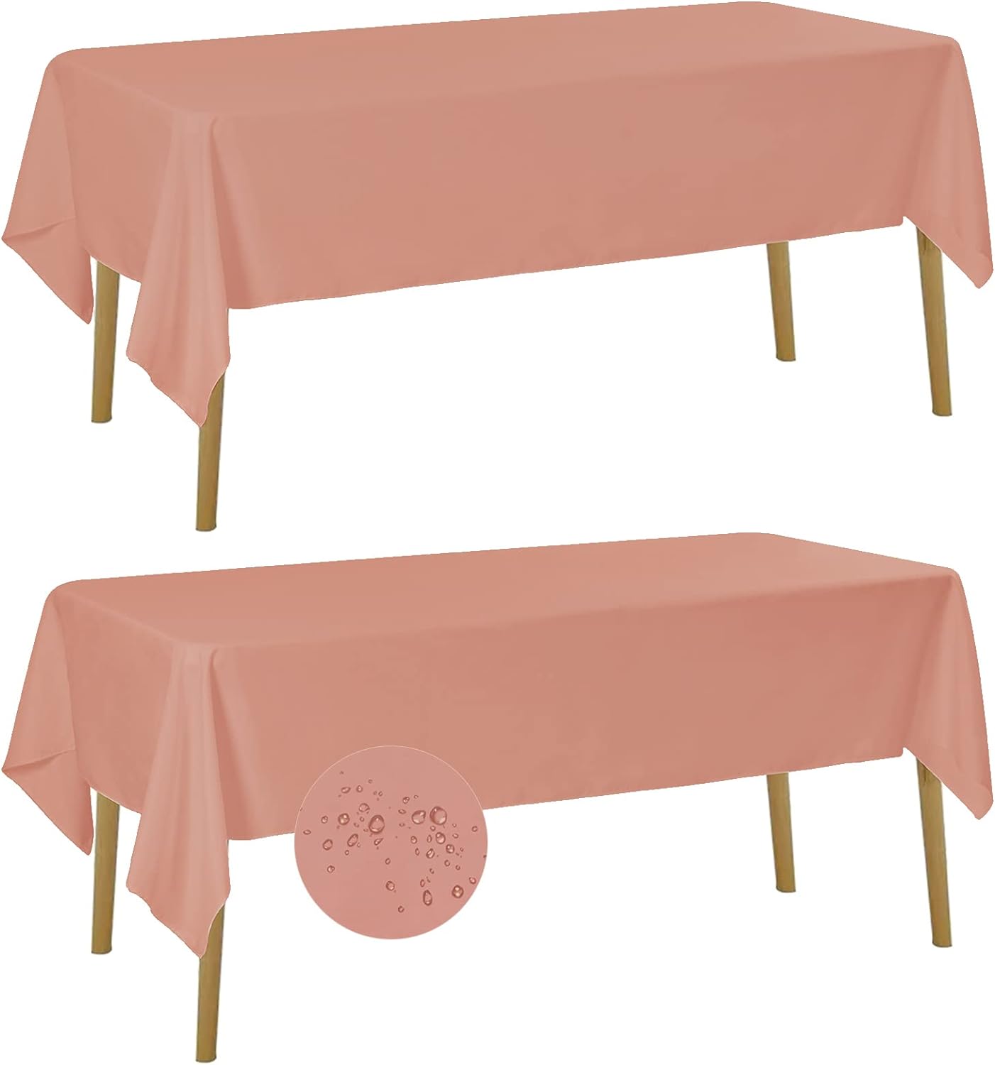 Fokitut 2 Pack Waterproof Rectangle Tablecloth, 60x84 Inch, Stain Resistant and Wrinkle Polyester Table Cloth, Fabric Table Cover for Kitchen Dining, Wedding, Party, Holiday Dinner-Dusty Pink