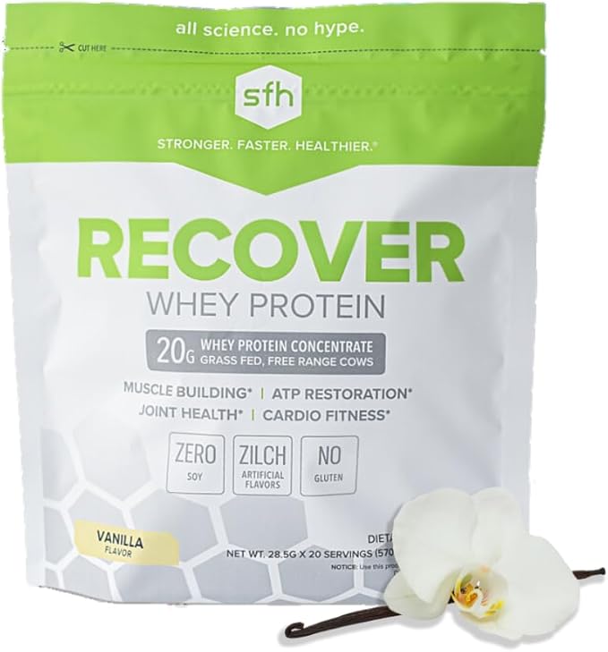 SFH Recover Whey Protein Powder (Vanilla) Great Tasting Grass Fed Whey for Post Workout | All Natural | No Soy, No Gluten, No RBST, No Artificial Flavors (20 Serving Bag)