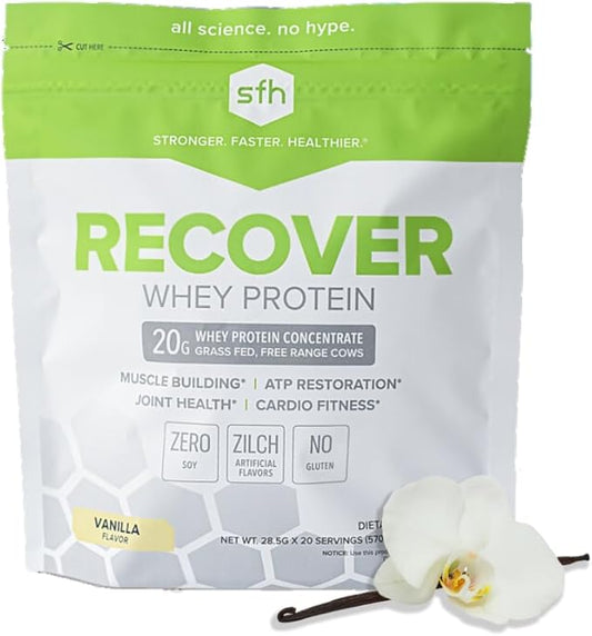SFH Recover Whey Protein Powder (Vanilla) Great Tasting Grass Fed Whey for Post Workout | All Natural | No Soy, No Gluten, No RBST, No Artificial Flavors (20 Serving Bag)