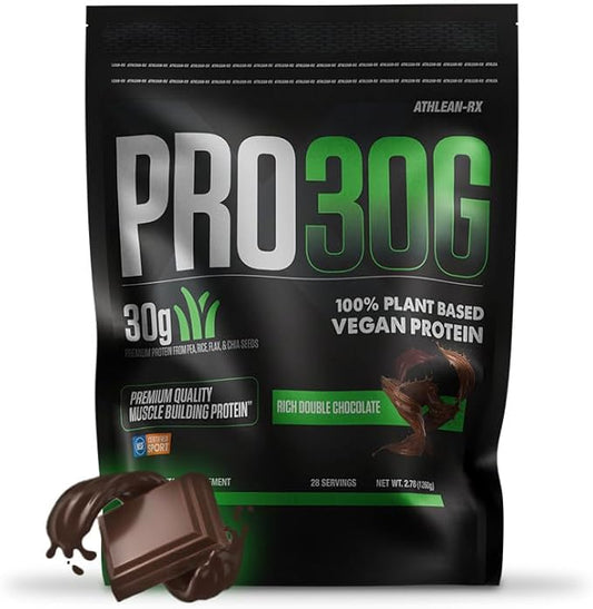 PRO 30G Vegan Protein Powder by ATHLEAN-X, Plant-Based Muscle Recovery & Growth Formula, Gluten-Free, NSF Certified for Sports, High Protein Supplement for Strength - Rich Double Chocolate