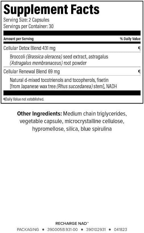Isagenix Recharge NAD - Cellular Detox, Comprehensive Healthy Aging, and Energy Support - 1 Bottle - 60 ct Targeted Release Capsules