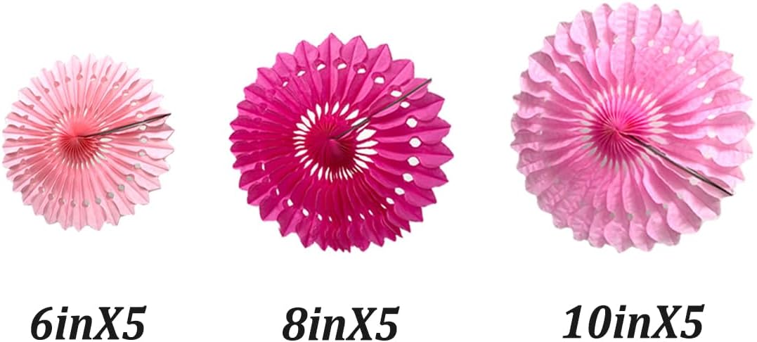 15pcs Pink Tissue Paper Fans Set - 6''/8''/10'' Round Honeycomb Fans for Party, Birthday, Wedding Events