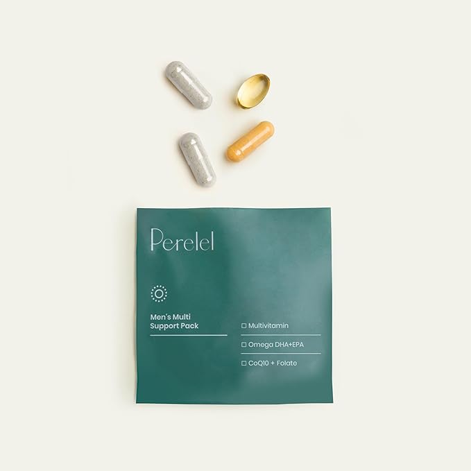 Perelel Men’s Multi Support Pack, Daily Multivitamin with Magnesium, Omega 3, CoQ10 & Folate, Nutritional Support for Men’s Wellness, Soy & Gluten Free, Non GMO, 30 Daily Pill Packs