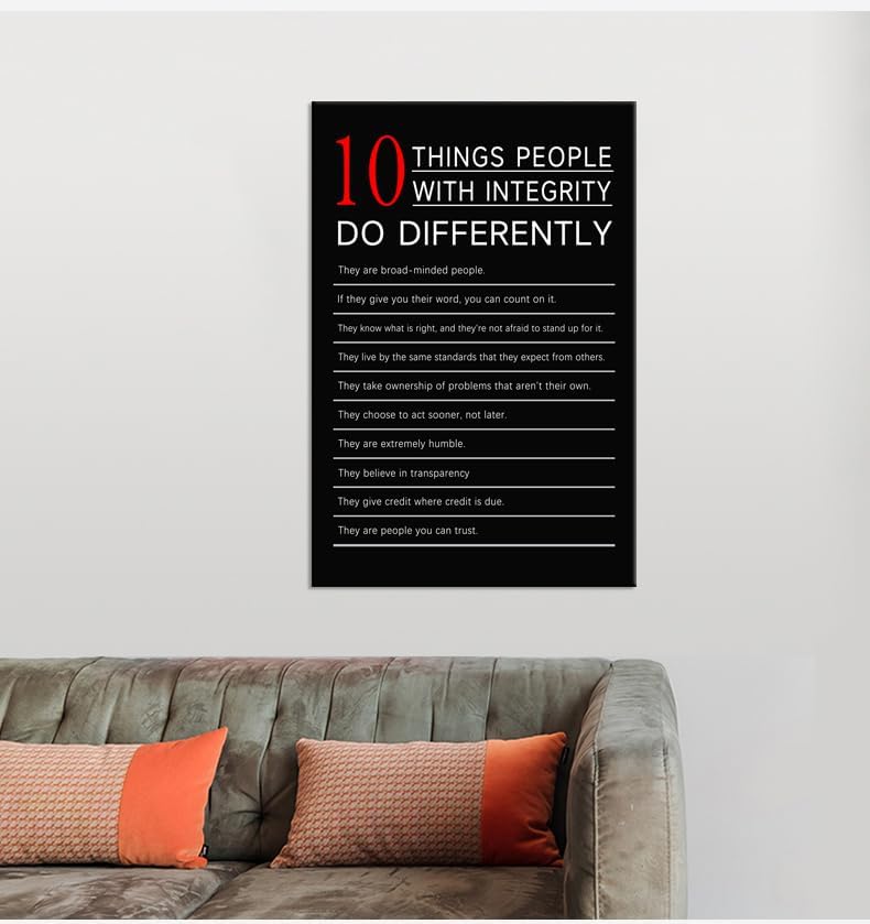 10 Thing People with integrity do Differently Inspirational Canvas Wall Art Motivational Wall Decor Poster Prints Framed for Classroom Modern Home Wall Decor Framed Ready to Hang [12''W X 18''H]