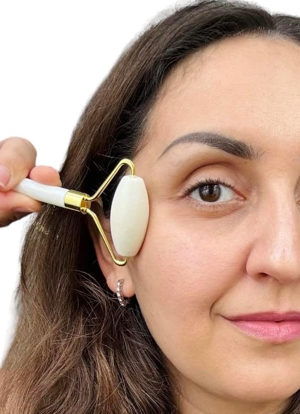 Generic Lucky LAMA White Jade Roller and Gua Sha 2 in 1 Set for Face and Body Anti Aging, Anti-Wrinkle, Reducing Puffiness and Redness Facial Tools Face Roller and Gua Sha Set for Men Women