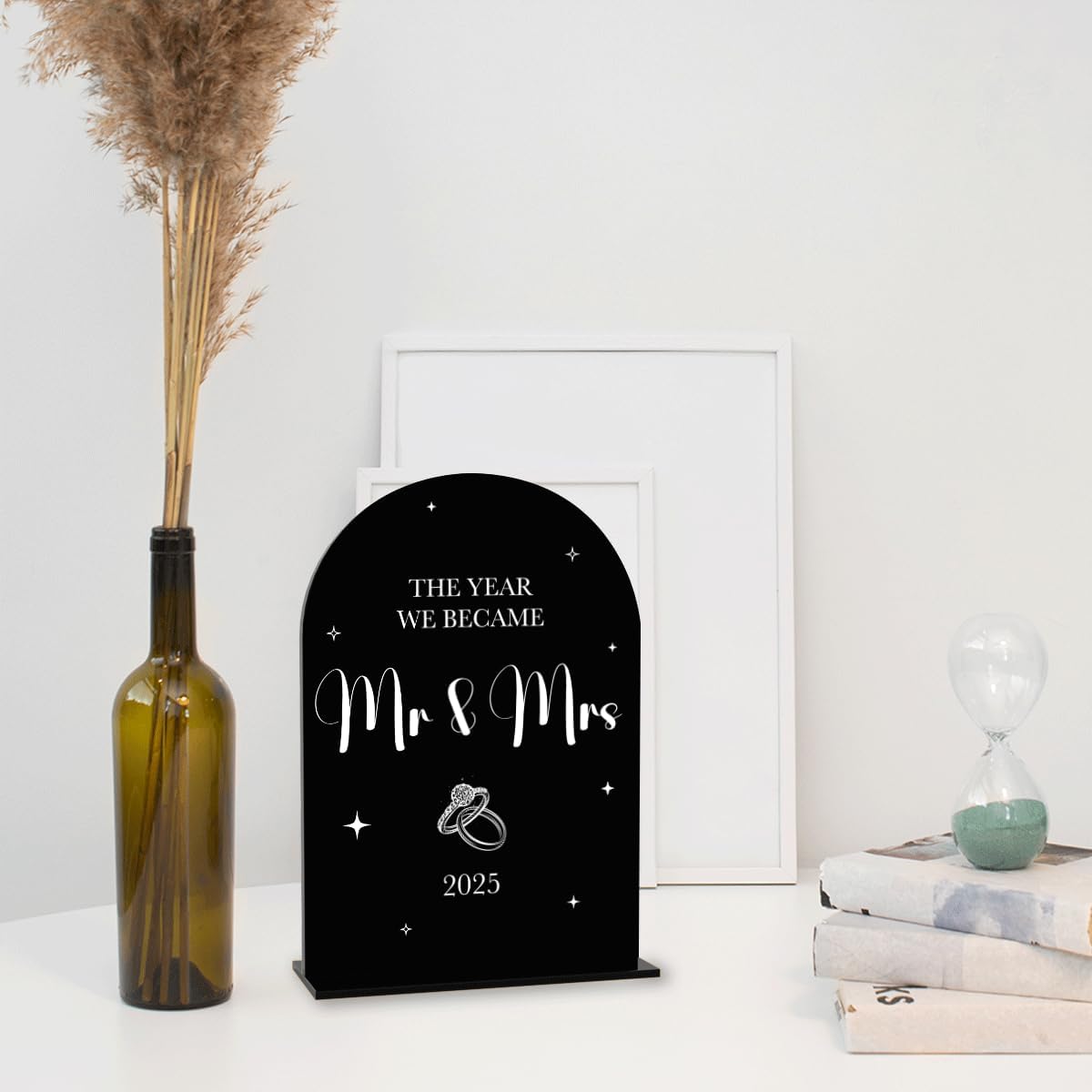 Black Wedding Sign, The Year We Became Mr and Mrs Signs, Wedding Engagement Bridal Shower Decor for Reception Ceremony Party, Weddings Love Acrylic Sign