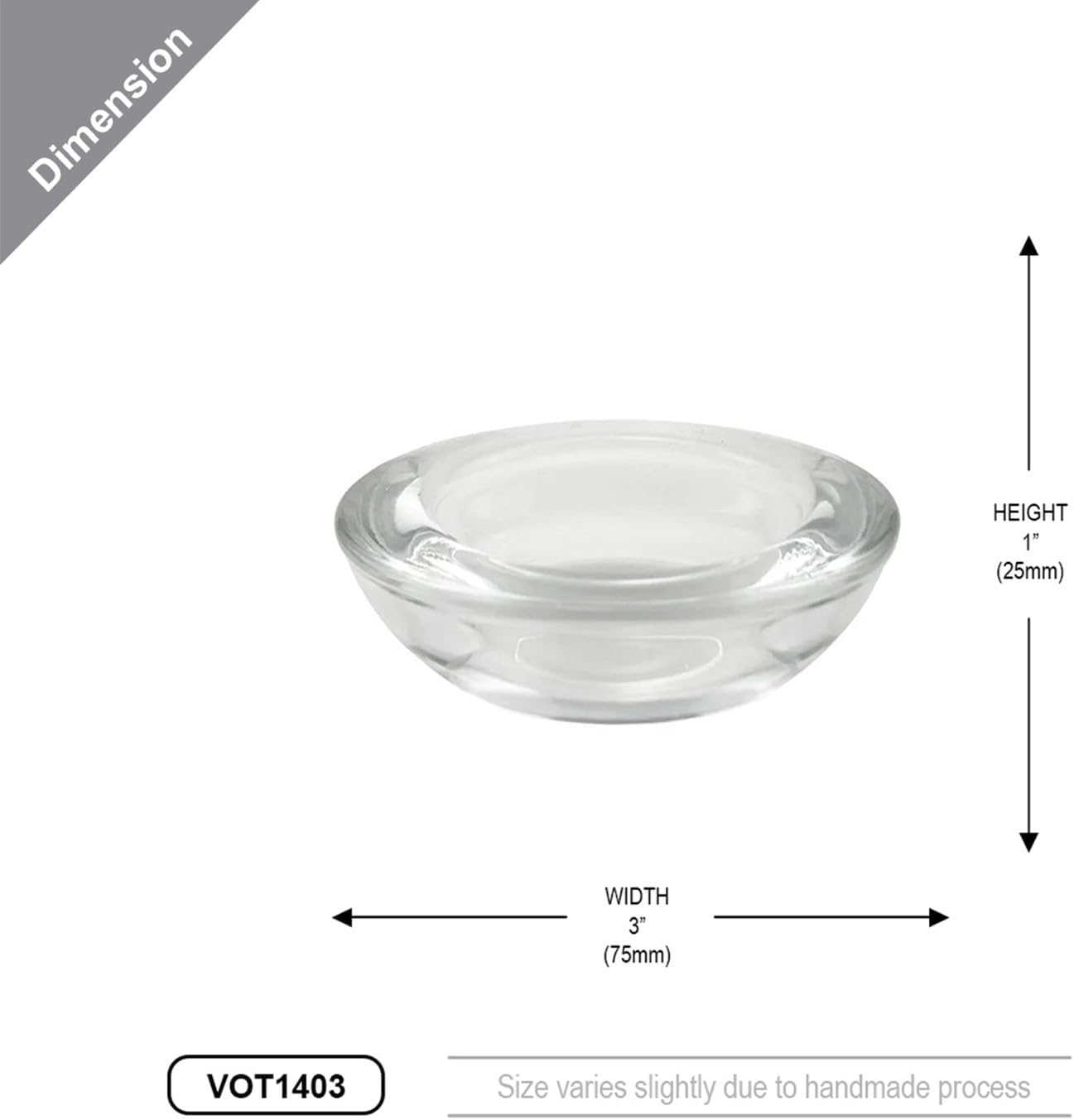 WGV Sturdy Tea Light Votive Candle Holder 3" W, Clear Heavy Thick Chubby Plate Bowl Glass, Small Accent Decor, 6 Pieces