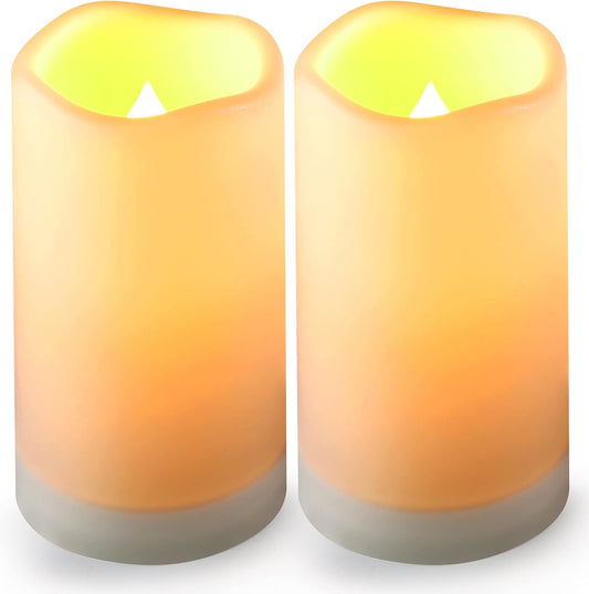 Solar flameless Candles Outdoor Waterproof,Dusk to Dawn Outdoor Lighting, Flickering fameless Reusable LED Light Candles for Lantern Garden Camping and Home Decor, 3D Wick (3"X6") Set of 2