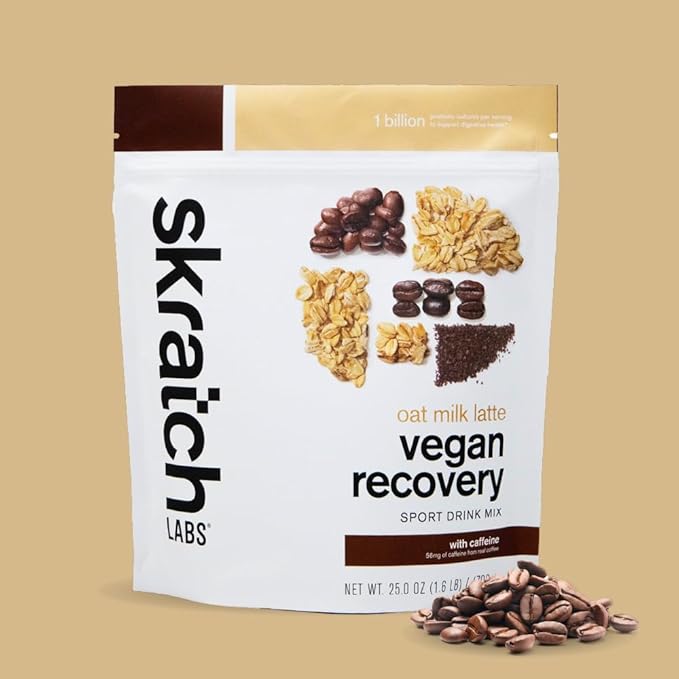 Skratch Labs Recovery Drink Mix - Oat Milk Latte - Post Workout Powder - Complete Plant Protein and Probiotics - 56mg of Caffeine from Coffee - 12 Servings - Gluten Free, Kosher, Non-GMO