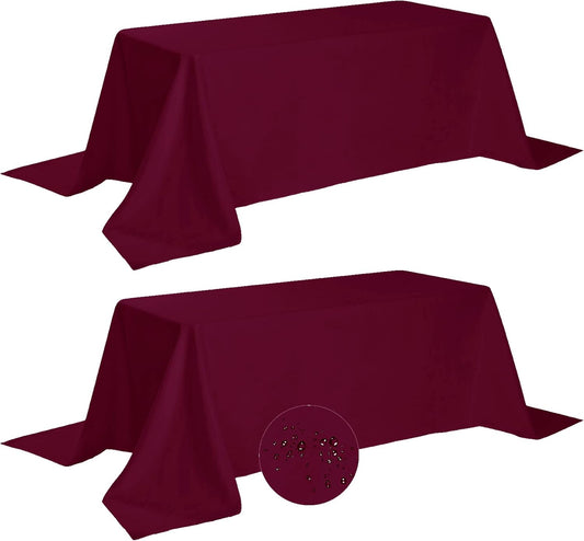 Fokitut 2 Pack Waterproof Rectangle Tablecloth, 90x132 Inch,Stain Resistant and Wrinkle Polyester Table Cloth, Fabric Table Cover for Kitchen Dining, Wedding, Party, Holiday Dinner-Burgundy