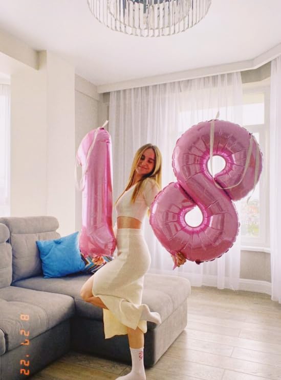 Pink Foil Number 8 Balloon 40 Inch, Helium Mylar Eight Number 8 18 28 38 48 58 80 88 Birthday Balloons, 8th Pink Women Men Wedding Anniversary, Graduations Party Supplies