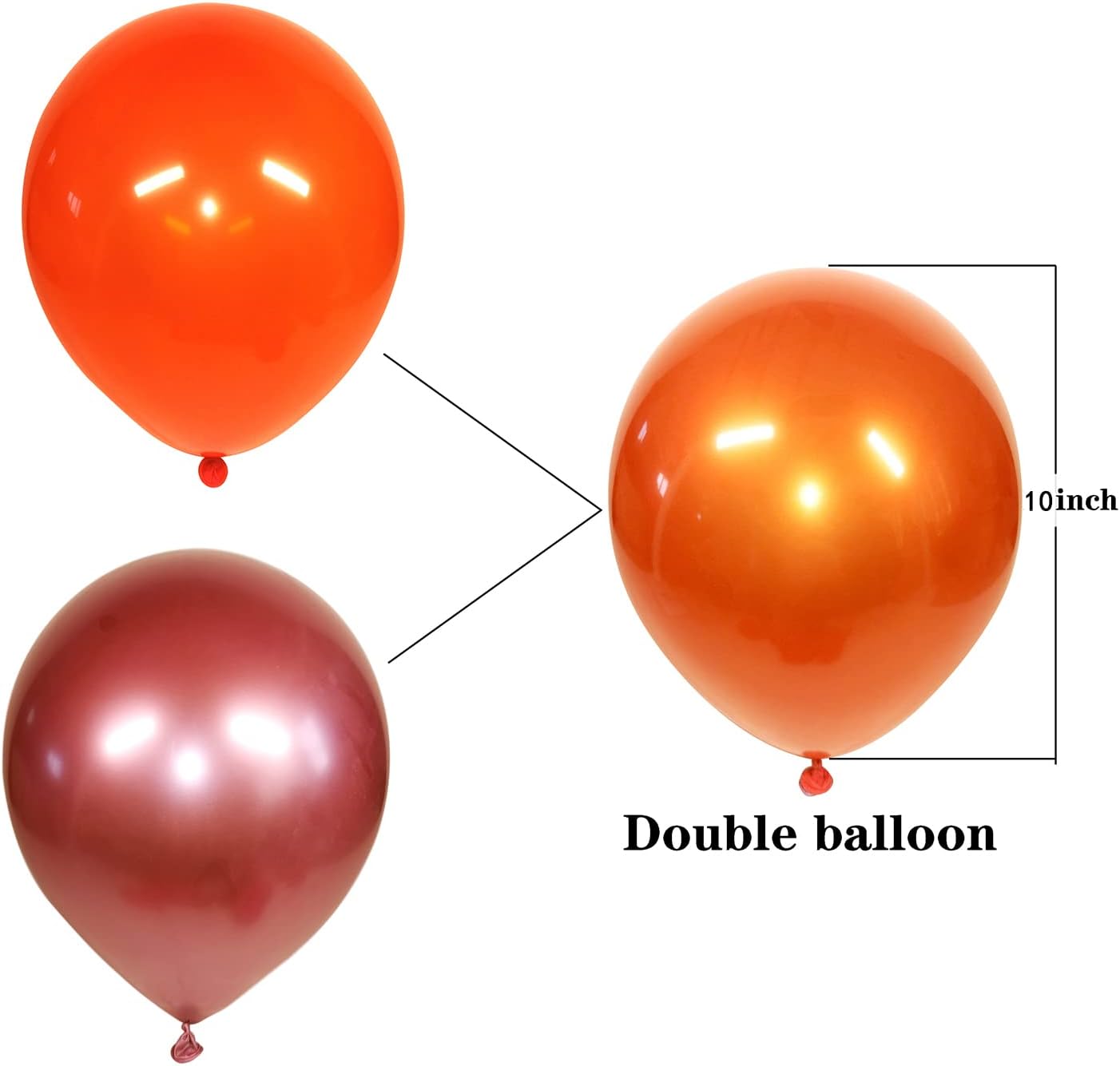 Metallic Orange balloons, 50pcs 10 inch burnt orange balloons, double layer orange balloon are more durable, suitable for wedding, birthday party balloon decoration.