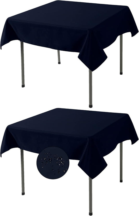 Fokitut 2 Pack Waterproof Square Tablecloth, 52x52 Inch, Stain Resistant and Wrinkle Polyester Table Cloth, Fabric Table Cover for Kitchen Dining, Wedding, Party, Holiday Dinner-Navy