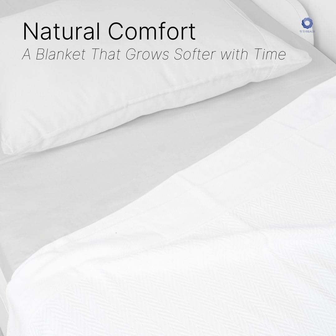 100% Cotton Herringbone Weave Blankets, 66"X90" Twin, Throw Blanket for Bed, All Season Cotton Blanket, Cozy Blanket,Throws & Bed Blanket, Throw Blanket for Couch, Modern Home Decor - White