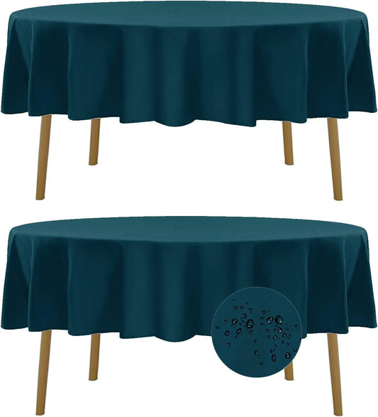 Fokitut 2 Pack Waterproof Round Tablecloth, 70 Inch, Stain Resistant and Wrinkle Polyester Table Cloth, Fabric Table Cover for Kitchen Dining, Wedding, Party, Holiday Dinner-Peacock Blue