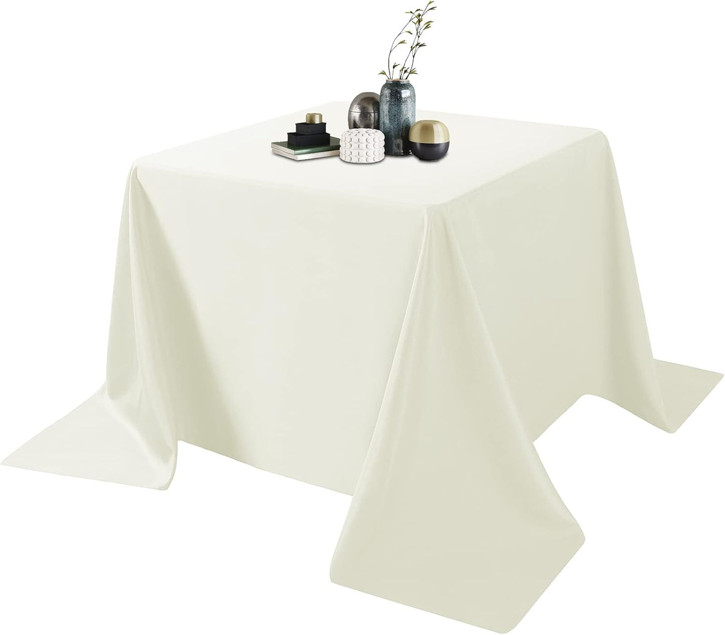 Ascoza 2pack 90x90 Inch Ivory Square in Polyester Fabric Tablecloth for Wedding,Banquet,Restaurant and Parties