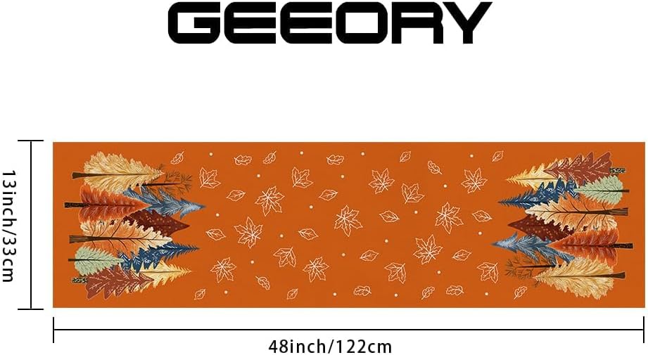 GEEORY Fall Watercolor Trees & Maple Leaves Table Runner 13x48 Inch, Rustic Farmhouse Autumn Thanksgiving Decor for Kitchen, Dining, Indoor/Outdoor Holiday Dinner Party Orange GT158-48