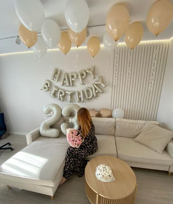 Cream White Large 3 Number Balloon 40 Inch, 3 13 23 30 33 36 38 Cream White Birthday Party Decorations, Number Three Foil Balloons for Anniversary Party Graduations Celebration Supplies