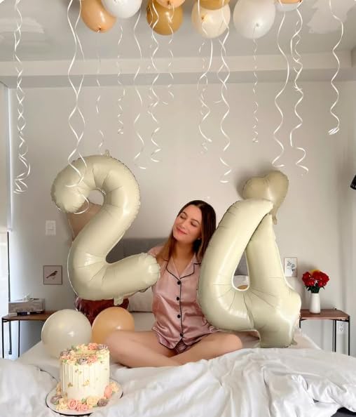 40 Inch Cream White Large Number 4 Birthday Balloon, Giant Number Four 14 24 34 40 44 Balloons, Foil Mylar Big Balloons for Anniversary Graduation Supplies Decorations