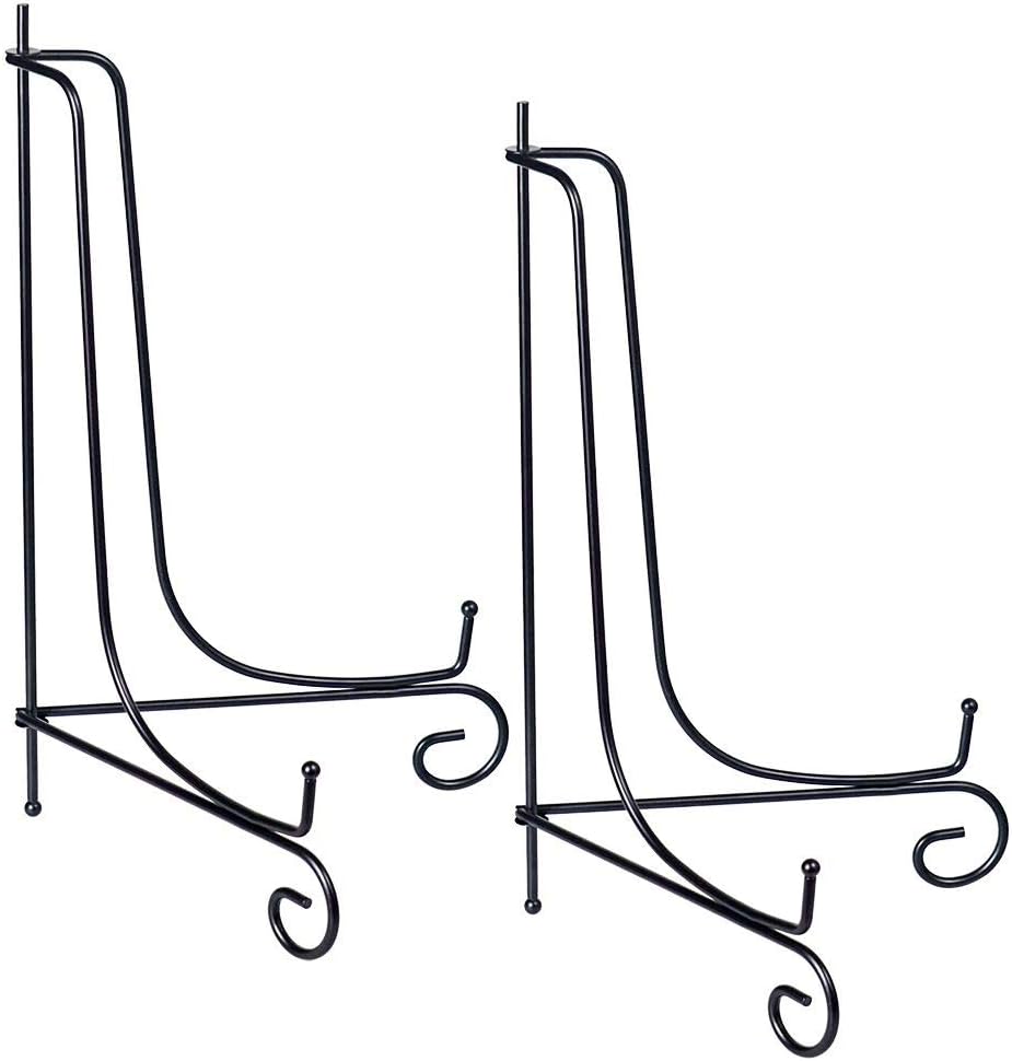 (2 pack)Iron Display Stand Large Black Iron Easel Plate Display Photo Holder Stand, Displays Picture Frames,Decorative Plates, Tablets and Art 17 Inch