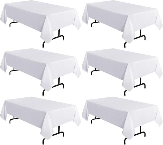 sancua 6 Pack White Tablecloth 60 x 120 Inch, Rectangle Table Cloth for 8 Feet Tables - Stain and Wrinkle Resistant Washable Polyester Table Cover for Dining Tables, Buffet Parties and Camping