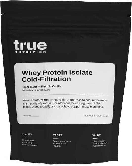 True Nutrition Whey Protein Isolate Cold-Filtration - 100% Whey Protein Powder - 27g Protein per Serving - Mixes Easily and Tastes Great - Third Party Tested - French Vanilla - 2lb