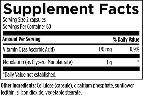Designs for Health Monolaurin-Avail - 1000mg Glycerol Monolaurate + Vitamin C with Sunflower Lecithin to Enhance Monolaurin Absorption - Non-GMO + Gluten Free Immune Support Supplement (120 Capsules)
