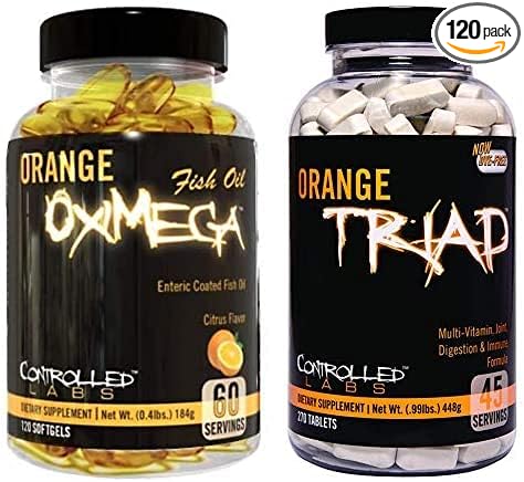 CONTROLLED LABS Overall Health Bundle, 45 Servings Orange Triad, 120 Count Orange Oximega Fish Oil, Muscle Building and Recovery Supplement for Men and Women