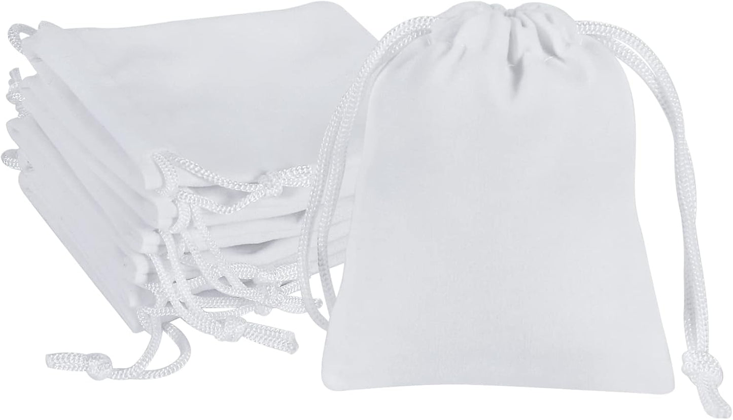 Shintop Velvet Bags, 10pcs 3x4inch Drawstring Gift Bags Jewelry Pouch for Wedding Favor Birthday Party (White)