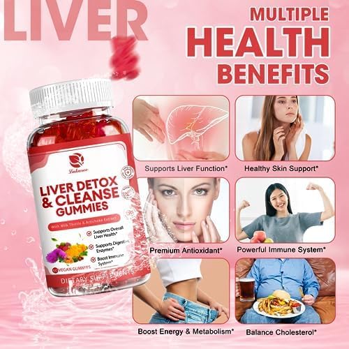 Liver Cleanse Detox & Repair Gummies - Milk Thistle, Dandelion, Artichoke Extract & Elderberry - No Sugar, Raspberry Flavor - 120 Count