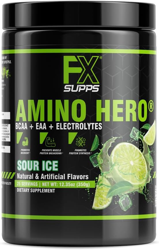 FXSUPPS Amino Hero Sour Ice Flavor (25 Servings) | Post-Workout Recovery Drink for Men and Women | Energy Powder Mix with BCAA, EAA, and Electrolytes | Promotes Endurance and Healthy Muscles - 1 Pack