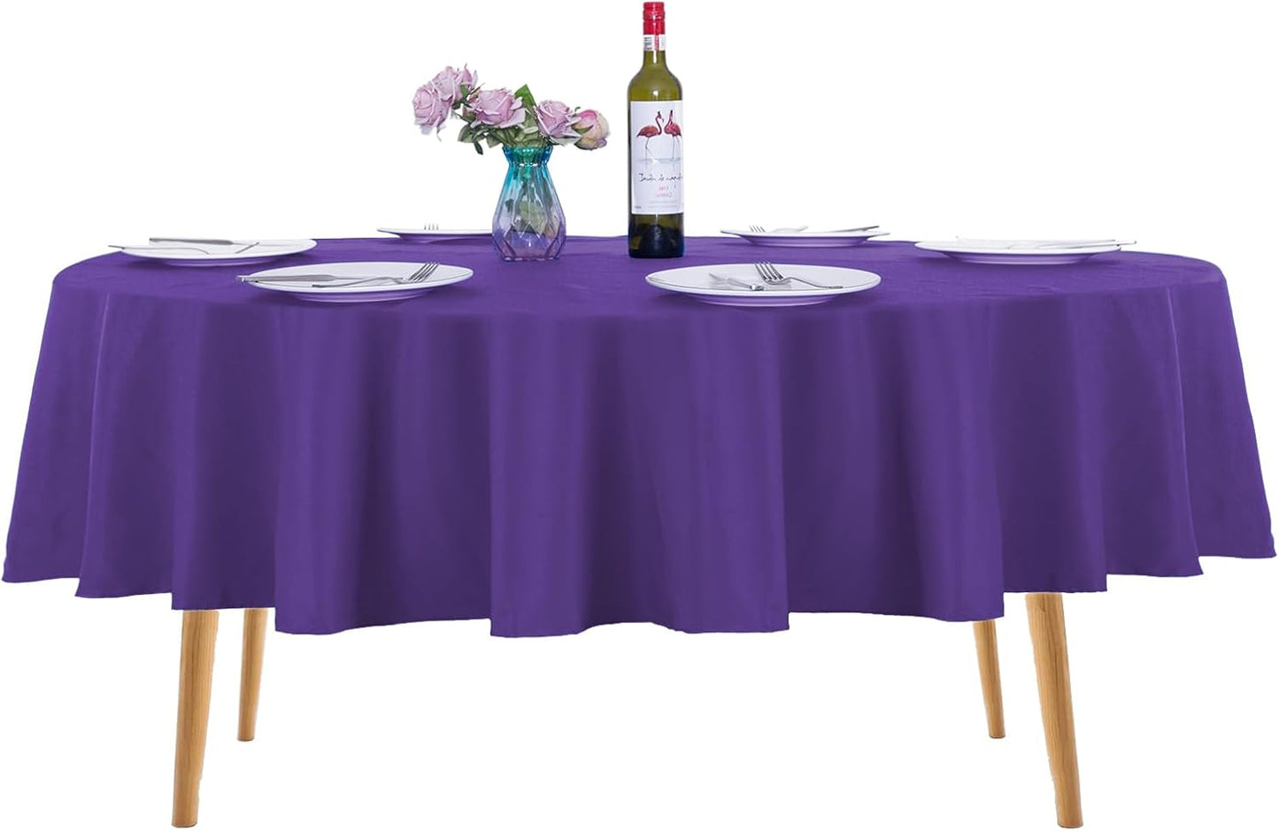 Ascoza 2pack 90 Inch Purple Round Tablecloth in Washable Polyester Fabric for Wedding/Banquet/Restaurant/Parties