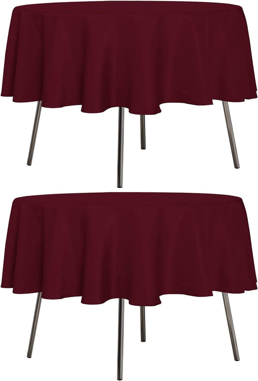 sancua 2 Pack Round Tablecloth 60 Inch Burgundy, Stain and Wrinkle Resistant Table Cloth - Washable Polyester Table Cover for Dining Tables, Buffet Parties and Camping