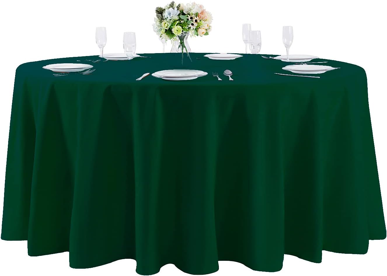 108 inch Round Tablecloth Washable Polyester Table Cloth Decorative Table Cover for Wedding Party Dining Banquet（108 inch, Hunter）