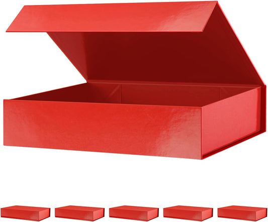 PACKHOME 6 Gift Boxes 11.5x8x2.5 Inches, Sturdy Shirt Boxes with Magnetic Lids for Multiple Occasions (Glossy Red)